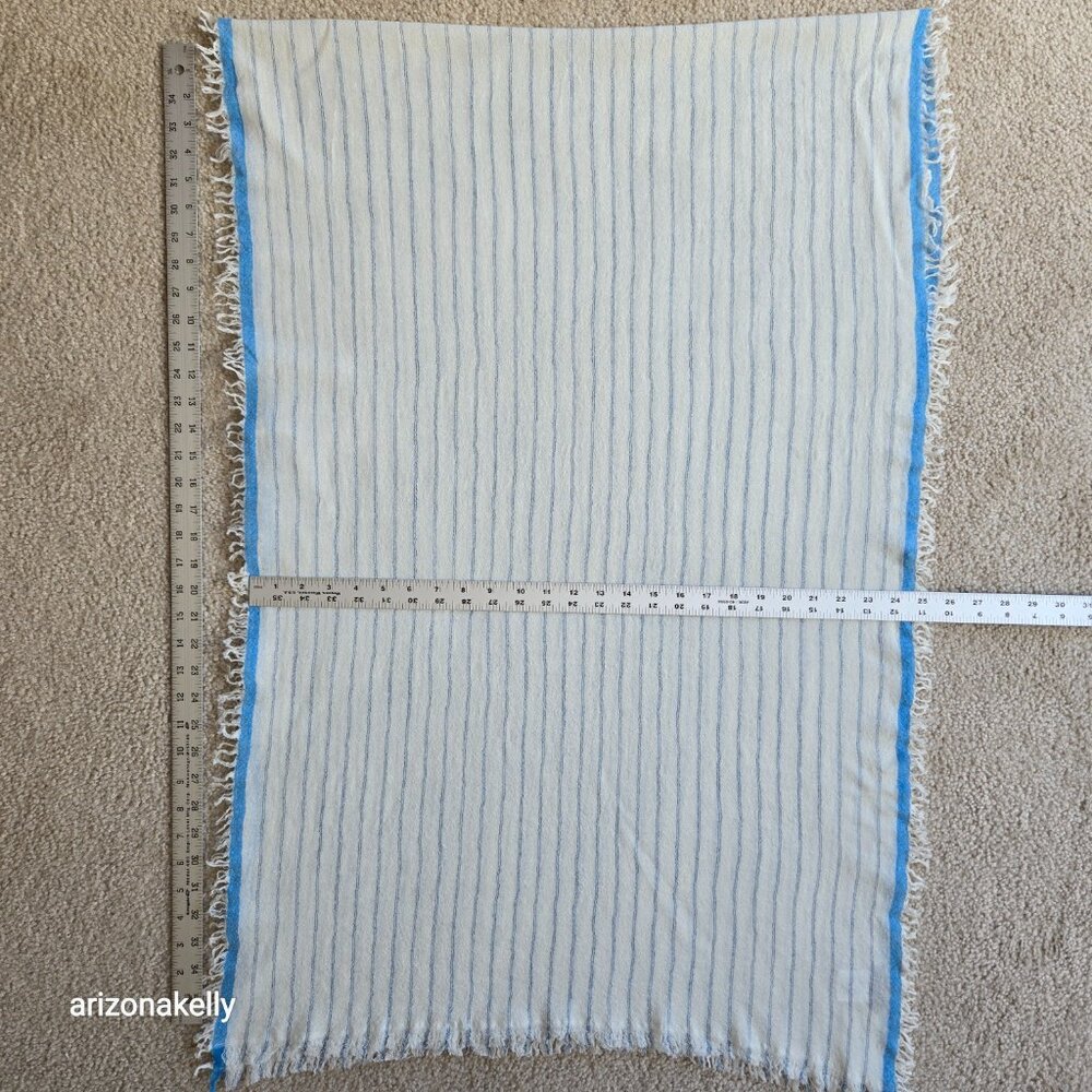 J. Crew Wool Scarf Lightweight White with Blue Stripes - Picture 4 of 13